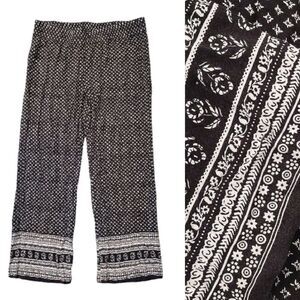 Cynthia Rowley Black White Floral Pull‎ On Rayon Palazzo Pants Size Large
